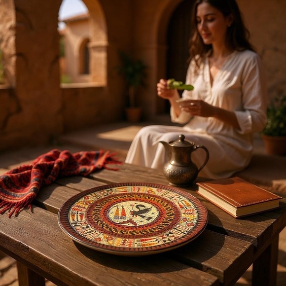 Handcrafted Wooden Plate - Native American Inspired Design - Picture 1 of 9